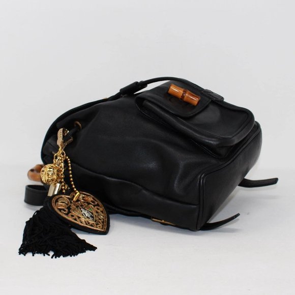 GUCCI #40005 Black Leather Backpack with Bamboo Handle main image 8